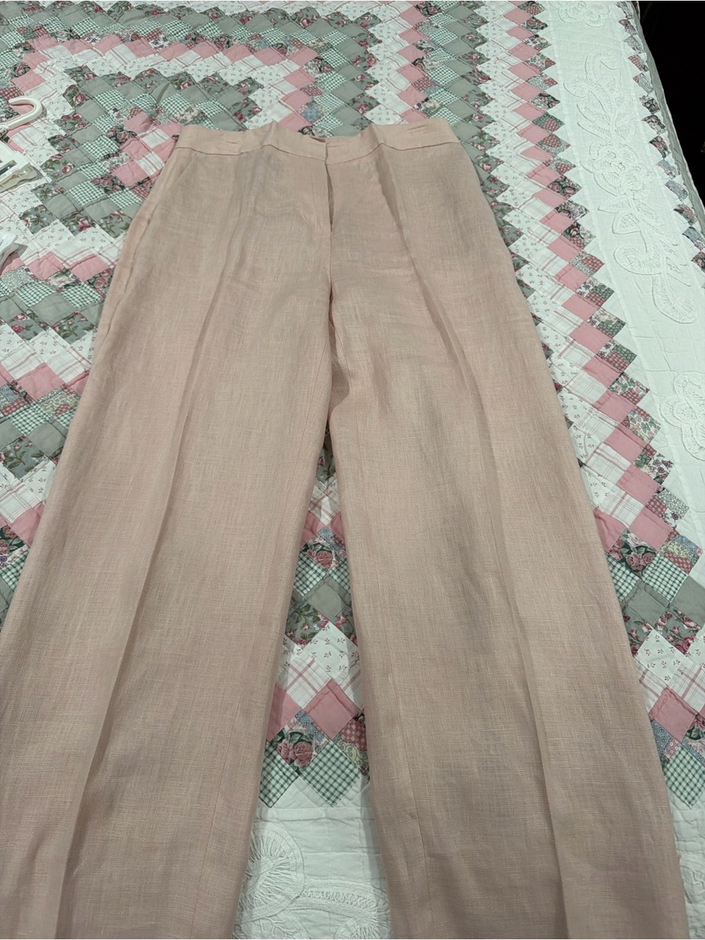 Zara Blush Pink Wide-Leg Linen-Blend Pants